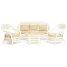 Набор мебели "MICHELLE" ( стол со стеклом+ диван + 2 кресла + подушки) белый