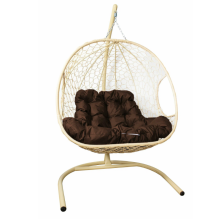 Кресло-качели Кокон Для Двоих  ротанг бежевый, подушка коричневая