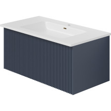 Тумба TERRA Blu Grigio 80 см синяя матовая 300082 / Раковина Slim Line 80 см (La Fenice)
