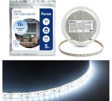 Лента светодиодная 12V 120LED 9,6W/m 2835 6500К IP65 холодный белый (герметичная) FERON LS613