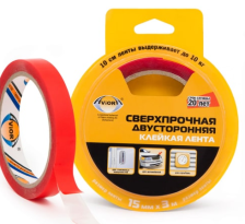 Лента двусторонняя на акриловой основе 15ммх3м сверхпрочная прозрачная 303-013 Aviora