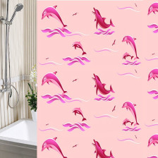 Штора для ванной комнаты 180х180см А-СТИЛЬ Дельфины розовая полиэтилен с кольцами SWS.04.Df/PN