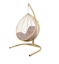 Кресло-качели Капля ротанг бежевый, подушка бежевая