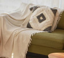 Наволочка декоративная хлопок с кисточками бело-серая 45х45 см SL Home