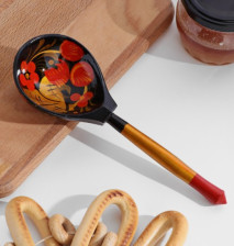 Ложка деревянная полубаская Традиционная 19х6 см микс хохлома 1000065