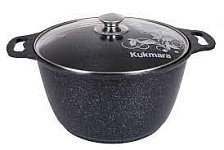 Кастрюля антипригарная литая 2 л со стеклянной крышкой Темный мрамор кмти22а