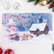 Салфетка 40х25 см С Новым Годом! зайцы и дом ПВХ 7769761