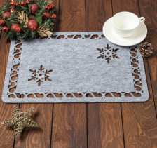 Салфетка полиэстр Доляна Снежинка серый фетр 40х26 см 4408867