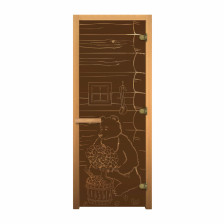 Дверь для сауны стекло (1,9х0,7) сатин мат. Мишка 8мм кор. осина, магнит, правая