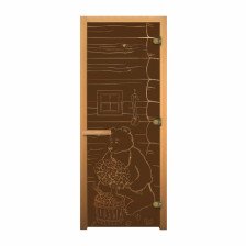 Дверь для сауны стекло (1,9х0,7) сатин матовая Мишка 8мм коробка осина, магнит, правая