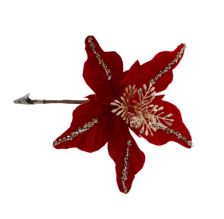 Цветок искуственный Пуансетия на прищепке 15см 26-417 глиттер