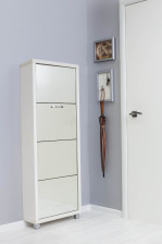 Шкаф обувной Люкс 4 секции, зеркало, белый шагрень