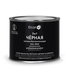 Грунт-эмаль 3 в 1 по ржавчине матовая черная RAL 9005 (0,4 кг) Elcon