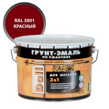 Грунт-эмаль по ржавчине гладкая красная RAL 3001 (10л) Dali