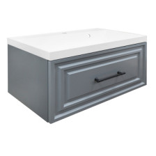 Тумба с раковиной LAURA -80/1 подвесная, матовый серый, ручка черный