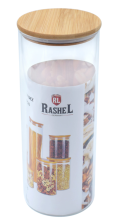 Банка для сыпучих продуктов стекло круг 1500 мл бамбук кр RASHEL R-95/1500