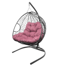 Кресло-качели Кокон Для Двоих  ротанг серый, подушка розовая