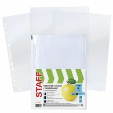 Файлы перфорированные 100 шт А4 гладкие яблоко 0,03 мм Staff