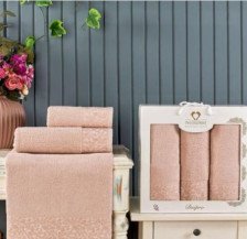 Набор полотенец махровых 3 шт 50х90/2 + 70х140 Dnipro брусничный Two Dolphins