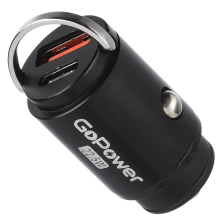 Зарядное устройство автомобильное GoPower GPQC12, 1USB+1Type-C, 22,5Вт, Mini, черный