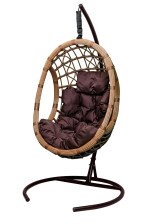 Кресло-качели Ривьера ротанг бежевый, подушки коричневые