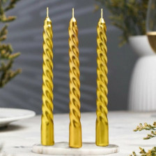 Набор Новогодних свечей Витых 15см 3 шт золотой блистер 10880404