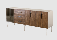 Комод (1дверь стекло, 2двери Wood) Богемия Novabuk Слоновая кость/Хром 2,1м БМКМ-5