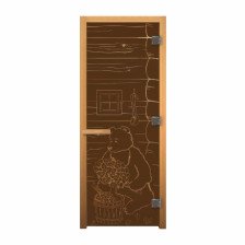 Дверь для сауны стекло (1,9х0,7) бронза Мишка 8мм коробка осина, магнит, левая