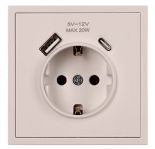 Розетка 1-м скрытой установки c заземлением USB+Type SBE-09i-16-S1-USB бежевый