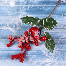 Ветка-декор новогодний 25см Зимнее очарование с яблоком и ягодами 5046914