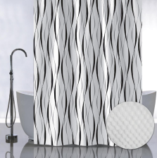 Штора для ванной комнаты 180х180см САНАКС ЛЕНТЫ на БЕЛОМ, с тиснением, без колец 05-07