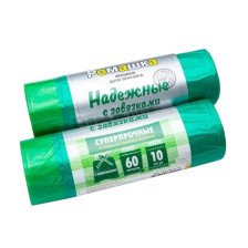 Мешки для мусора 60л 10шт с завязками Ромашка Надежные ВЗ-6010-13 зелёный