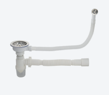 Сифон для кухонной мойки с переливом и гофрой САНАКС хром/белый пластик 8740