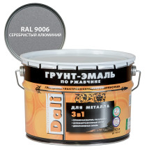 Грунт-эмаль по ржавчине гладкая серебристый алюминий RAL 9006 (10л) Dali