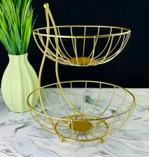 Фруктовница 2-ярусная 26 см LENARDI металл золотой 401-048