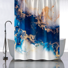 Штора для ванной комнаты 180х180см САНАКС СИНИЙ МРАМОР с ЗОЛОТОМ, без колец 01-113