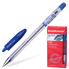 Ручка шариковая синяя 0,7 мм Erich Krause Ultra L-20 масляная, корпус прозрачный 