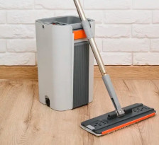 Швабра+ведро с двумя отсеками серый/оранжевый 150 см (4 насадки) Marrbaxx