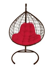 Кресло-качели Кокон XL ротанг черный, подушка красная