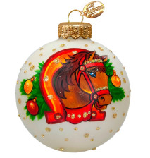 Украшение новогоднее Шар 8см Лошадка в упряжке КУ-80-254040