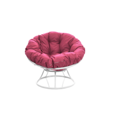 Кресло Папасан мини пружинка ротанг белый подушка розовая