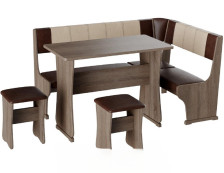 Кухонный уголок Гамма тип1 дуб сонома трюфель/шоколад-бежевый (скамья +стол +табурет 2 шт)