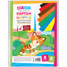 Картон 8 цв 8 л А4 ArtSpace, двустор, мелованный