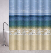 Штора для ванной комнаты 180х180см САНАКС PEVA МОРСКОЙ БЕРЕГ с кольцами 06-06