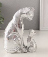 Статуэтка Кошка с котенком серебро 10х6х13,5см 10583295
