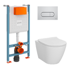 Система инсталляции VITRA L-Box S50 Rim-Ex + унитаз подвесной, безободковый, кн Root Round белая