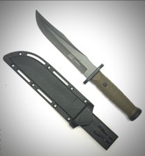 Нож клинок 175мм  прорезиненная рукоять, пластиковые ножны, цвет черный/хаки 703007