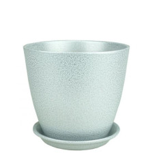 Горшок керамический с поддоном Бутон Глянец бело-серый d18см