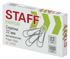 Скрепки 22 мм 100 шт металлические Staff