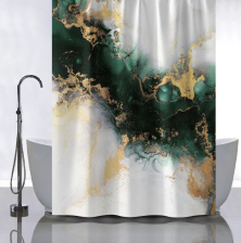 Штора для ванной комнаты 180х180см САНАКС ЗЕЛЕНЫЙ МРАМОР с ЗОЛОТОМ, без колец 01-112